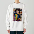 80s pop anime artの彼女はみなぎるエネルギーと魅力を放つ Heavyweight Crew Neck Sweatshirt