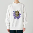 猫が好きすぎる絵描き　キジシマ ミキのキジトラくんミスミソウに乗る Heavyweight Crew Neck Sweatshirt