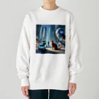 ニャーちゃんショップの未来のロボットペットと友達になっている猫 Heavyweight Crew Neck Sweatshirt