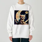 宇宙と猫の月を見る子猫 Heavyweight Crew Neck Sweatshirt