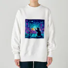 ニャーちゃんショップのサイバー都市でホログラフィックな街並みを楽しむネコ Heavyweight Crew Neck Sweatshirt