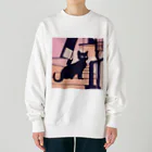 sefyの夕暮れの黒猫ちゃん Heavyweight Crew Neck Sweatshirt