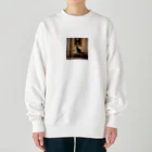 pinoko4143の絵画をバックにたたずむ黒猫 Heavyweight Crew Neck Sweatshirt