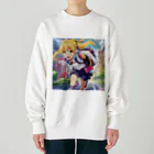 アニメ好きの野生味溢れる店J JK専門店の元気はつらつな、金髪ポニーテールJK Heavyweight Crew Neck Sweatshirt