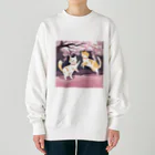 Shironekokuuの桜で遊ぶ犬と猫 Heavyweight Crew Neck Sweatshirt