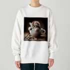 IloveCatのふわふわ子猫とカフェのおしゃれなコーヒーカップ Heavyweight Crew Neck Sweatshirt