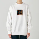 Shuji Nのライオンと子ライオンがボクシング Heavyweight Crew Neck Sweatshirt