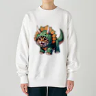 IloveCatのトリケラトプスのフードを被った子猫 Heavyweight Crew Neck Sweatshirt