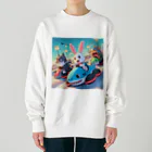 takoyakimagicのカワイイうさぎとクールな牛が、まるでマリオカートのようなスピード感を楽しむカーレース中！ Heavyweight Crew Neck Sweatshirt