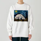 Dog Art Museumの【星降る夜 - グレートピレニーズ犬の子犬 No.3】 Heavyweight Crew Neck Sweatshirt