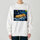 Dog Art Museumの【星降る夜 - ポメラニアン犬の子犬 No.3】 Heavyweight Crew Neck Sweatshirt