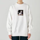 御殿のヒロ（猫大好き）の癒しの猫 Heavyweight Crew Neck Sweatshirt