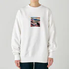 だんのんの桜と富士山と猫 Heavyweight Crew Neck Sweatshirt