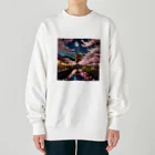 chan-takehaniの 月明かりの下の桜 Heavyweight Crew Neck Sweatshirt