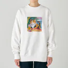 tanather shopのビールを飲んで幸せそうなネコさん Heavyweight Crew Neck Sweatshirt