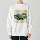 suke3kaku3の愛らしい表情のカワウソがプカプカ Heavyweight Crew Neck Sweatshirt