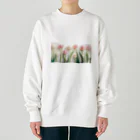 きまぐれ更新ゆるかわイラスト屋さんのピンクと白のチューリップ Heavyweight Crew Neck Sweatshirt