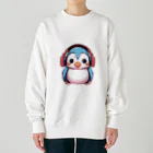 Vasetti_pressの赤いヘッドホンを付けているペンギン Heavyweight Crew Neck Sweatshirt