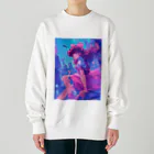 シロクマペンギンの昭和レトロアニメ風近未来ガール Heavyweight Crew Neck Sweatshirt