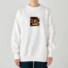 adjustの暖炉であたたまるかわいいシマエナガ Heavyweight Crew Neck Sweatshirt