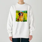 犬好きのしましまの水彩画の犬 花畑のセントバーナードのイラスト Heavyweight Crew Neck Sweatshirt