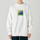 かるるんショップのあじさいとカタツムリ　雨上がり Heavyweight Crew Neck Sweatshirt