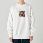 キュート＆クールのメガネのニャンコ３D・学校ver② Heavyweight Crew Neck Sweatshirt