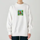 はむはむの自転車に乗ったクマ　人気アイテム　かわいい Heavyweight Crew Neck Sweatshirt