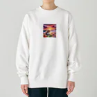 yunakiziの夕日の中シーガラスで遊ぶ子猫 Heavyweight Crew Neck Sweatshirt