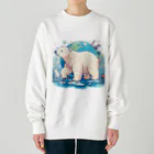 れいのホッキョクグマの冒険：地球を背景に未来へ進む姿 Heavyweight Crew Neck Sweatshirt