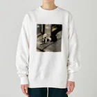 やんばるたの黒猫と白猫 電柱 Heavyweight Crew Neck Sweatshirt