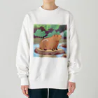 アマサキの癒しのアニメ調カピパラ Heavyweight Crew Neck Sweatshirt