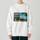 MistyStarkの赤いコルベットと海辺の家　－　red corvette and seaside house　－ Heavyweight Crew Neck Sweatshirt