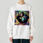 orihata-youのスマホを楽しむチンパンジー Heavyweight Crew Neck Sweatshirt