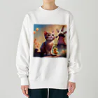 HanaCatStudioのかわいい猫とひよこさん！？はお友達 Heavyweight Crew Neck Sweatshirt