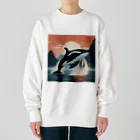 はちみつあめの夕日のシャチ Heavyweight Crew Neck Sweatshirt