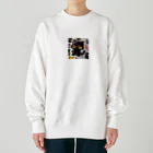 hiiro_catの魅惑の黒猫が、カラフルな背景と調和してかわいさを放つシーン Heavyweight Crew Neck Sweatshirt