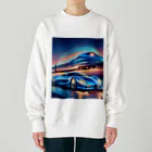 ro kuの青い車と新幹線 Heavyweight Crew Neck Sweatshirt