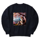 猫好き Japanの富士山と猫 Heavyweight Crew Neck Sweatshirt