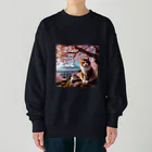 猫好き Japanの富士山と猫 Heavyweight Crew Neck Sweatshirt