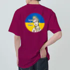 諭苑のSUZURI店のLove＆Peace観世音菩薩ウクライナ国旗背景 ヘビーウェイトTシャツ