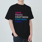 KAWAGOE GRAPHICSの愛と平和とビールとサッカーと音楽 ヘビーウェイトTシャツ