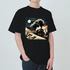 日本の風景 COOL JAPANの日本の風景:月夜のSL 蒸気機関車、Japanese senery: SL steam locomotive on a moonlit night Heavyweight T-Shirt