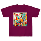 太陽の光に包まれて　Wrapped in Sunlightのモダン鶏アート　Modern Chicken Art ヘビーウェイトTシャツ