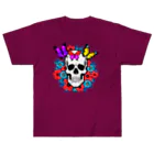 浪漫千代（ロマチョんの店）のA skull in a flower garden ヘビーウェイトTシャツ