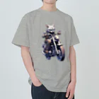 たゆたゆのバイクに乗る猫 ヘビーウェイトTシャツ