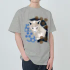 ねこじゃらしの水玉と猫 -polka dots and cat-（青茶） Heavyweight T-Shirt