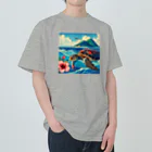 日本の風景 COOL JAPANの日本の風景:荒波にもまれる海がめ、Japanese scenery: Sea turtle caught in rough waves Heavyweight T-Shirt