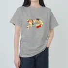 猫の浮世絵・草紙の猫と遊ぶ神功皇后と恵比寿天 ヘビーウェイトTシャツ