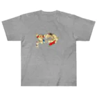猫の浮世絵・草紙の猫と遊ぶ神功皇后と恵比寿天 ヘビーウェイトTシャツ